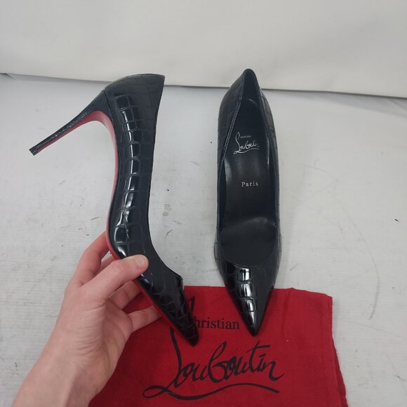 Christian Louboutin Patent Black Kate Croc Crocodile Pump Shoe - Picture 1 of 13